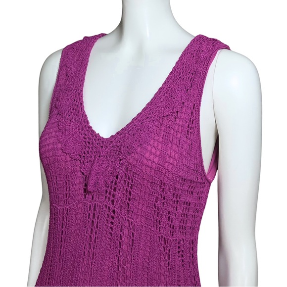 Vintage 90s Y2K Magenta Crochet Midi Dress. Medium. Cottagecore Festival Boho - Picture 8 of 12